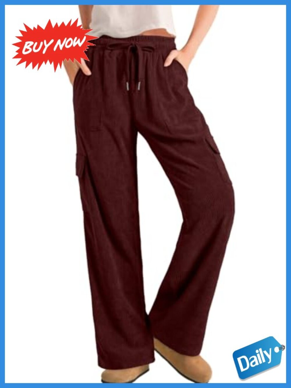 Corduroy Cargo Wide Leg High Waist Pants with Pockets